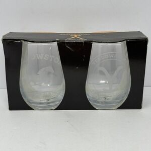 Yellowstone Dutton Ranch Tear Drop Glass Set of 2 20oz Stemless Etched Horse Y